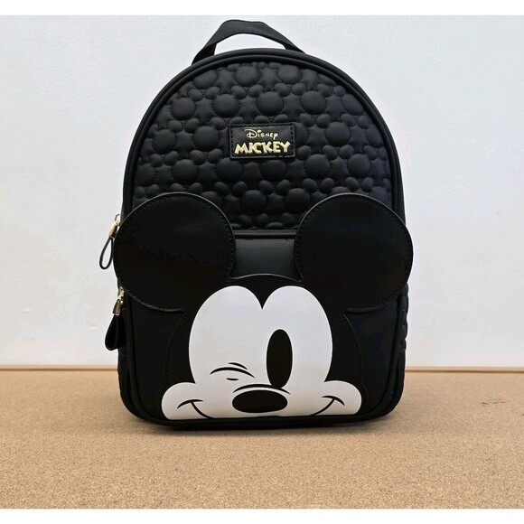 Disney Primark Winking Mickey Mouse Black Embossed Backpack Bag New (B9) - Picture 1 of 11